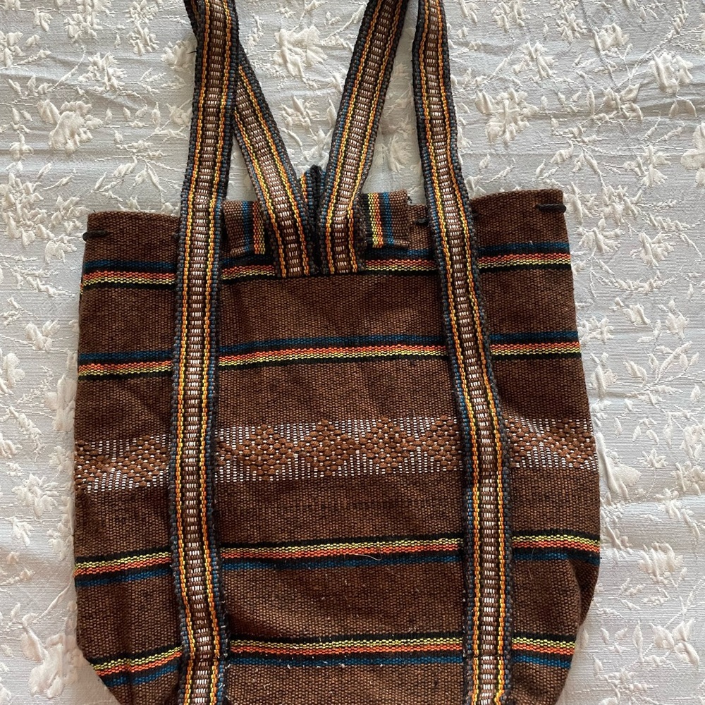 Brown Striped bag backpack purse travel tribal festival southwestern casual - Picture 3 of 3